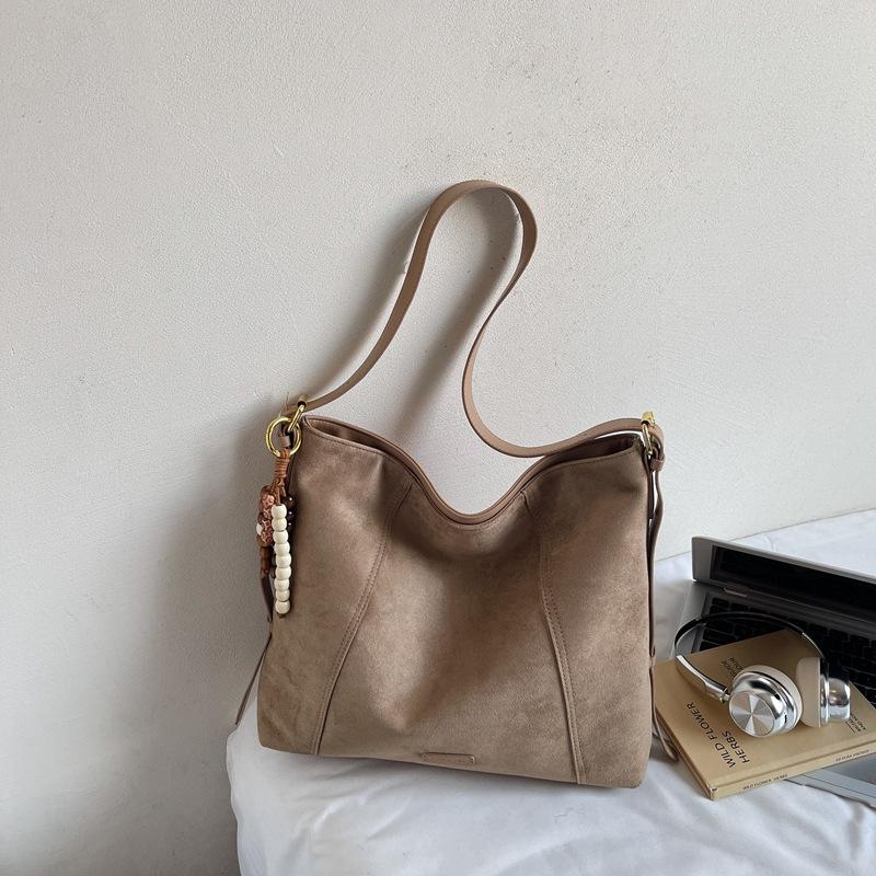 Wandering Mocha Suede Tote Bag Women's Early Autumn New Large-capacity Commuter Shoulder Messenger Bag