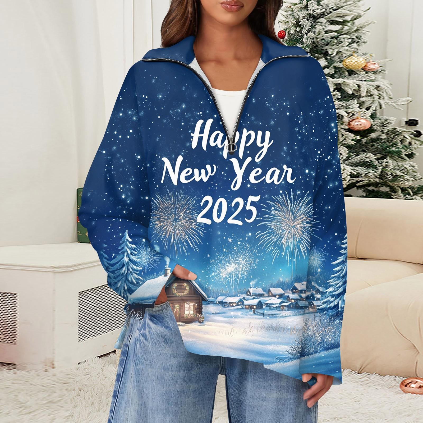 

Женский повседневный свитер с отворотом на молнии и рождественским принтом, с разрезом сверху и сбоку, модная одежда XL