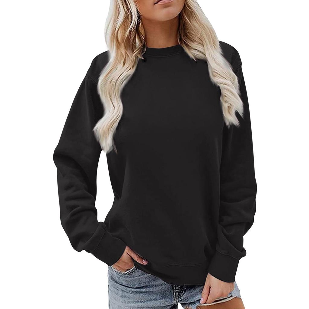2025 Damen einfarbiges Rundhals-Langarm-Sweatshirt - Lässig und bequem für Herbst und Winter