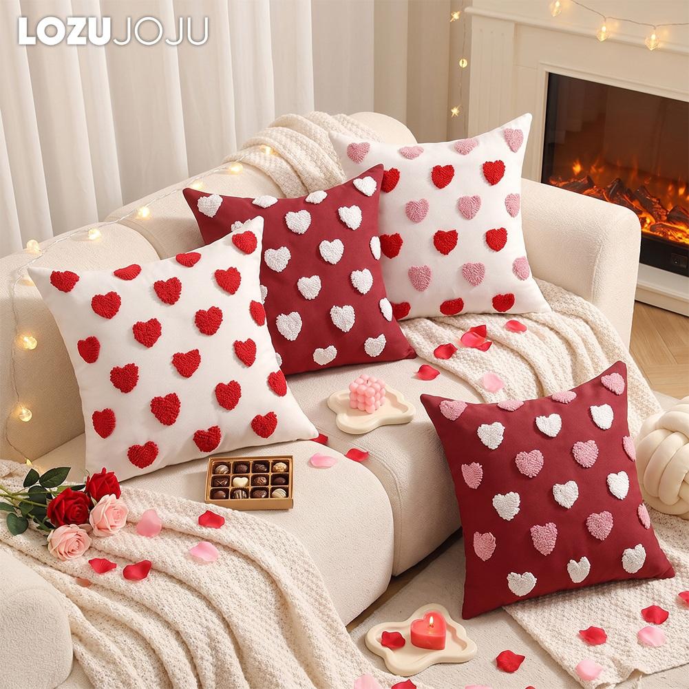 1PC LOZUJOJU 3D Tufted Heart Throw Pillowcase, Sweet Love Heart Embossed Cushion Cover for Sofa Living Room Bedroom Home Decor