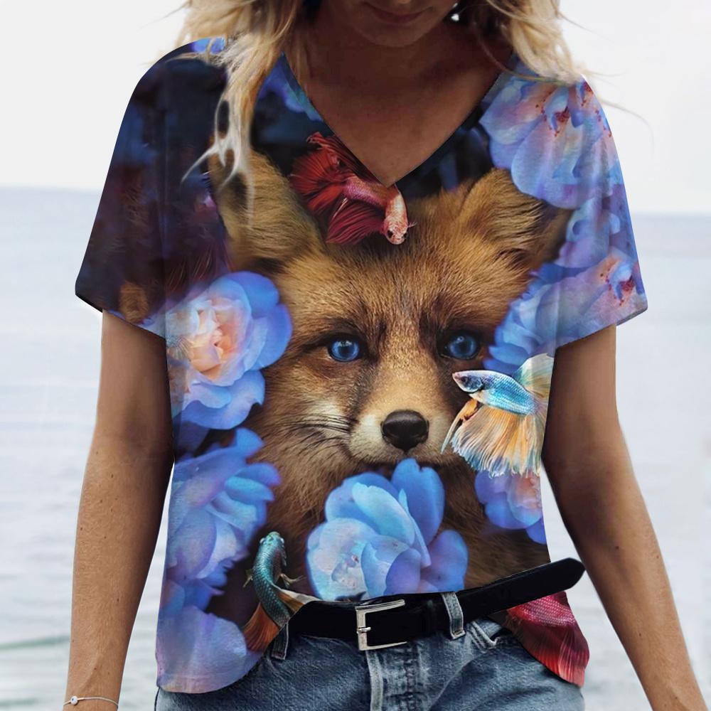 

Футболка с V-образным вырезом для женщин с принтом 3D-животных, летние забавные женские футболки Harajuku, повседневная женская одежда больших размеров 4XL