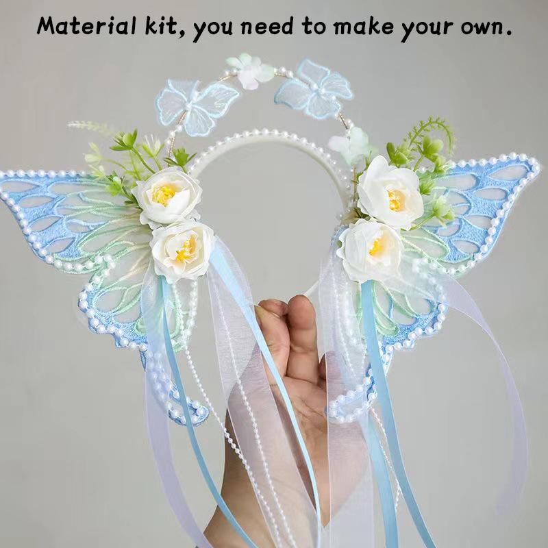 Serre-tête Fleur Papillon Perle - Couronne Artificielle Fait Main Bricolage Bijoux de Cheveux pour Filles, Accessoires de Fête et de Mariage