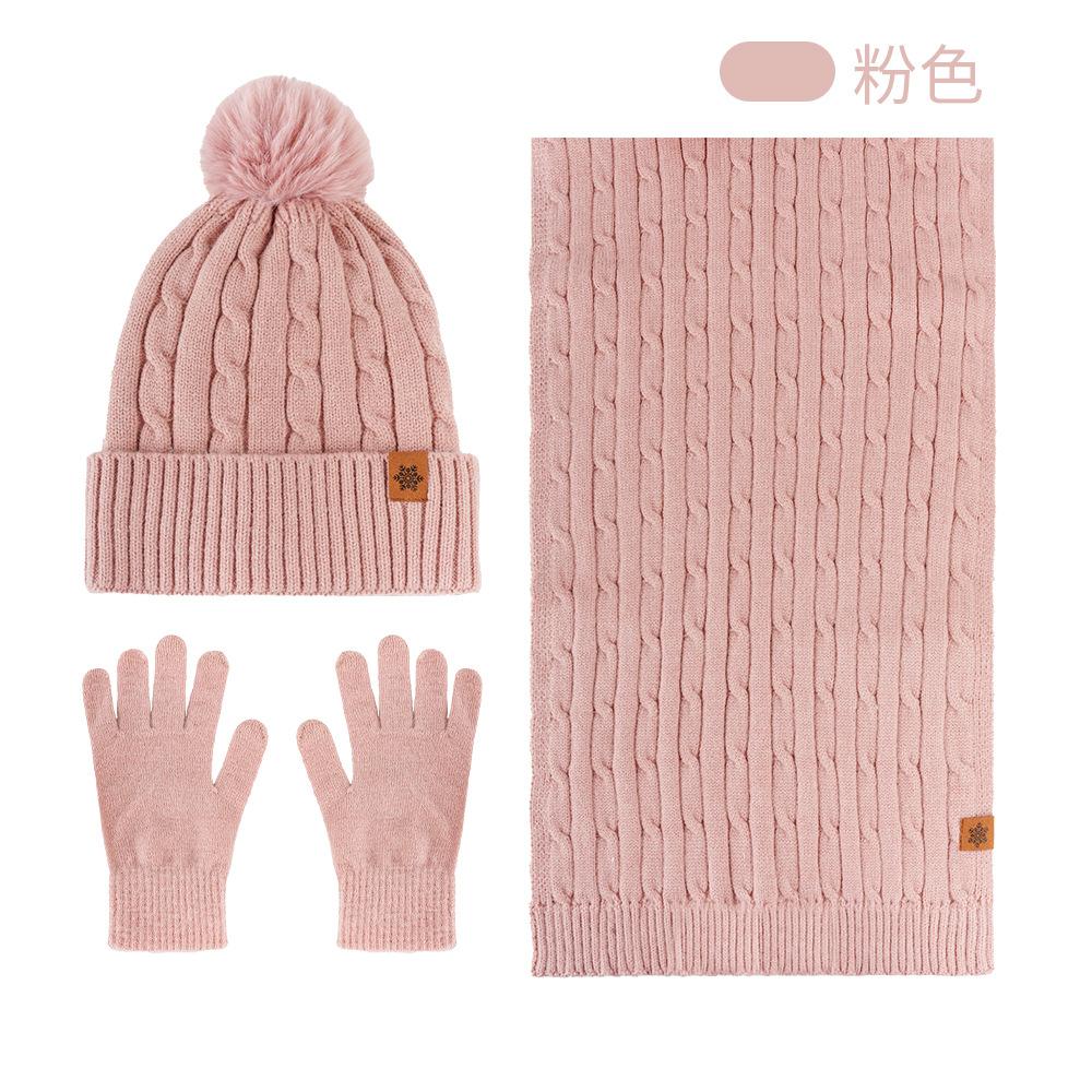 Autumn and Winter Knitted Hat, Scarf, Touch Screen Gloves, Headband, Four-piece Set, Double-layer Velvet Thermal Knitted Hat.