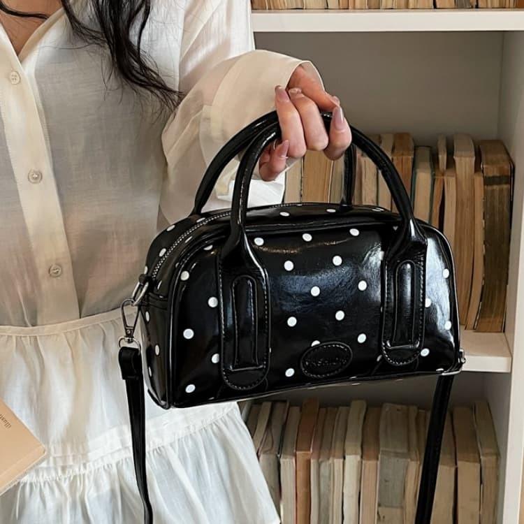 Patent Leather Polka Dot Boston Bag Women's Tote Shoulder Bag