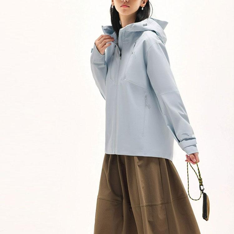 Anta Training Series Solid Color Water Shell Zipper Hooded Long Sleeve Jacket Women Jacket Dream-Shadow-Blue 962337605-3