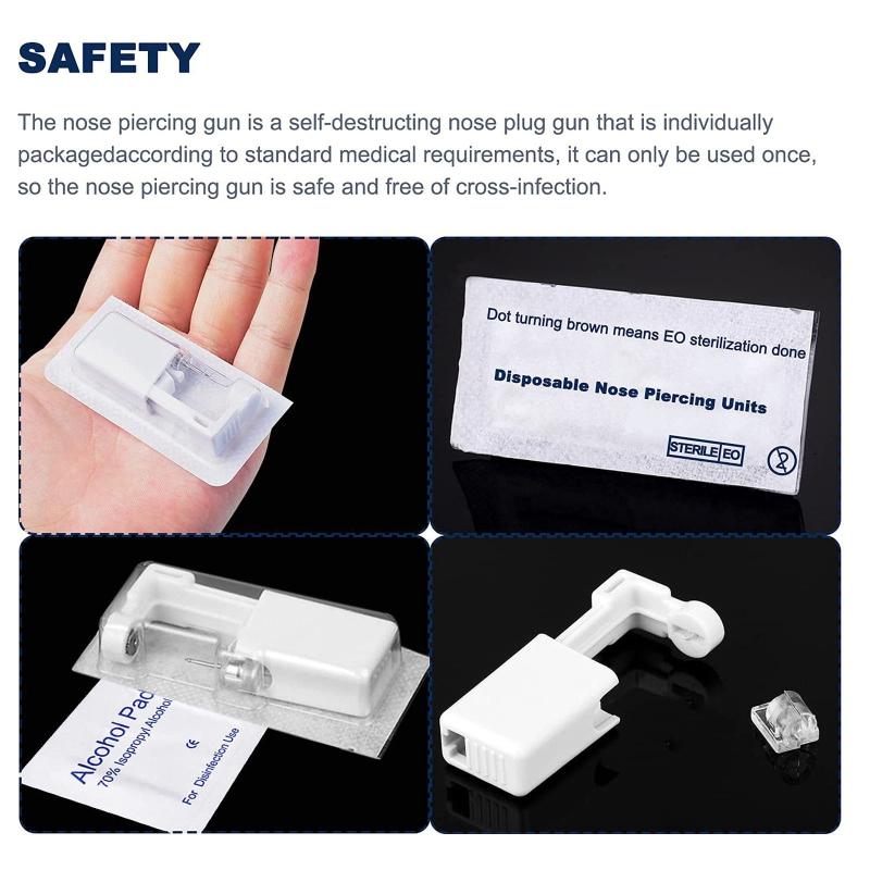 Disposable Safe Sterile Nose Ring Stud Piercing Unit Nailer with 21x Nose Stud Professional Machine Women Body Jewelry