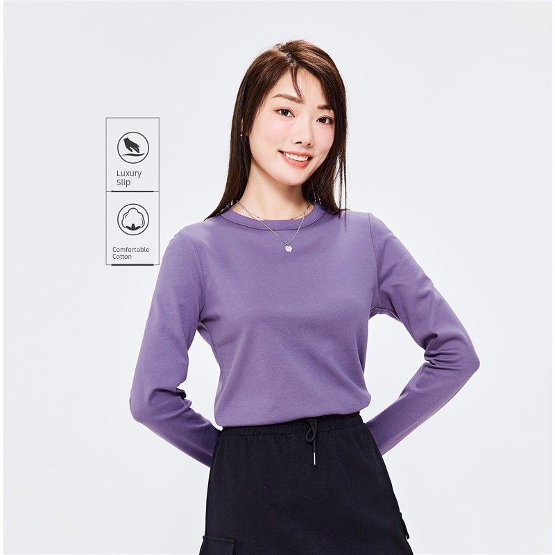 

Zodannu T-shirt Women Pure Cotton Basic Bottoming Shirt Pure Cotton Luxury Smooth Touch round Neck Long sleeves Shirt T-shirt Women 05322805 78 Purple S(Small size)