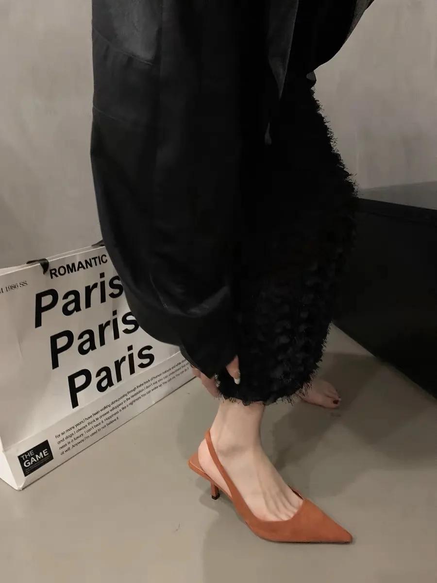 

Модная обувь для женщин 2024 года, модные женские туфли без застежек на высоком каблуке, летние однотонные, для офиса и карьеры, сексуальные сандалии с острым носком на каблуке для женщин 40 абрикосовый