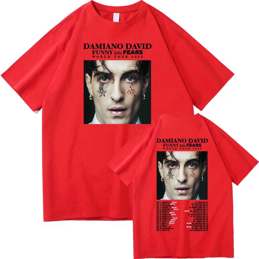 Heißer Verkauf Damiano David Lustige Kleine Ängste Welttournee Poster Grafikdruck T-Shirt Herren Damen Streetwear Harajuku Hip Hop Locker Lässig Übergroßes Oberteil
