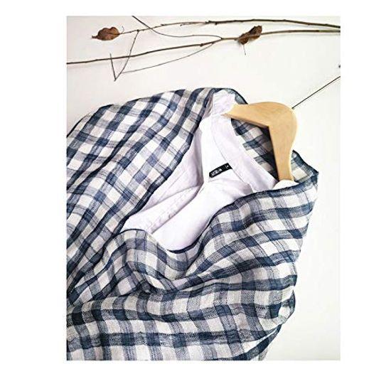 Hemp Scarf Linen Muffler Hemp Stole Gingham Check Navy Blue and Pink [Dolly Para] Women's (Navy Blue)