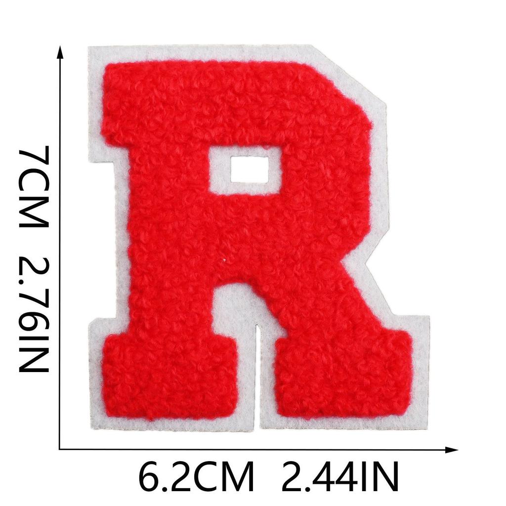 Roaring Sky 7cm Chenille Patch: Red Letters On White, A-Z Alphabet Bag Decoration.