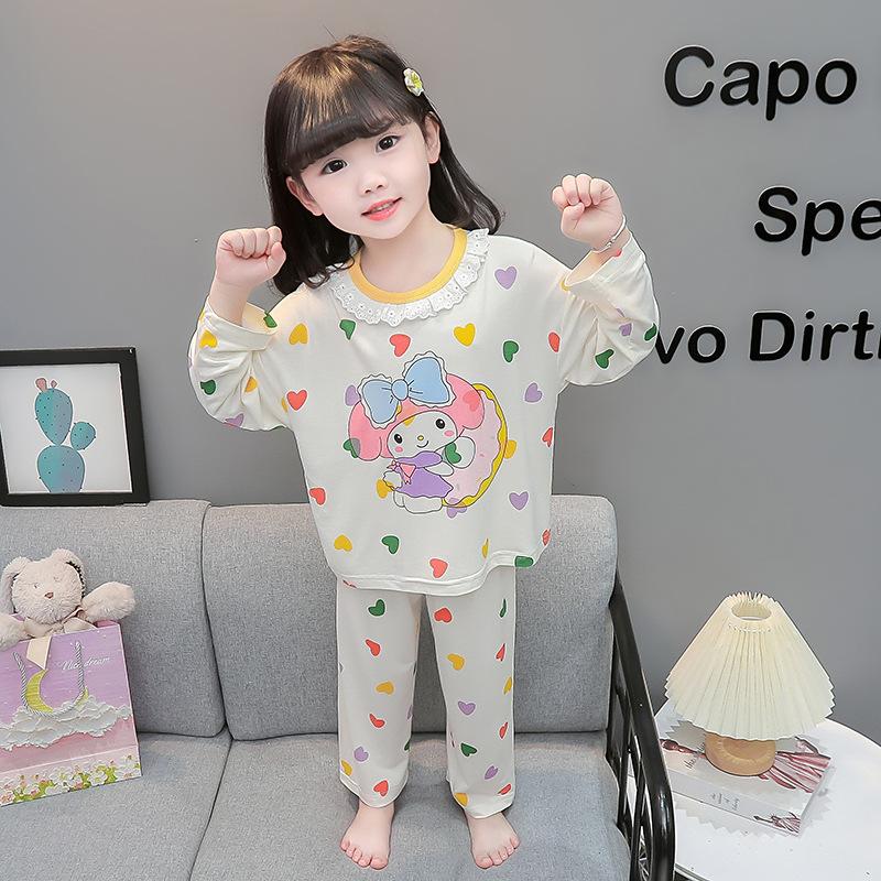 Girls Cartoon Long Sleeve Pajama Set for Spring Autumn Home Wear