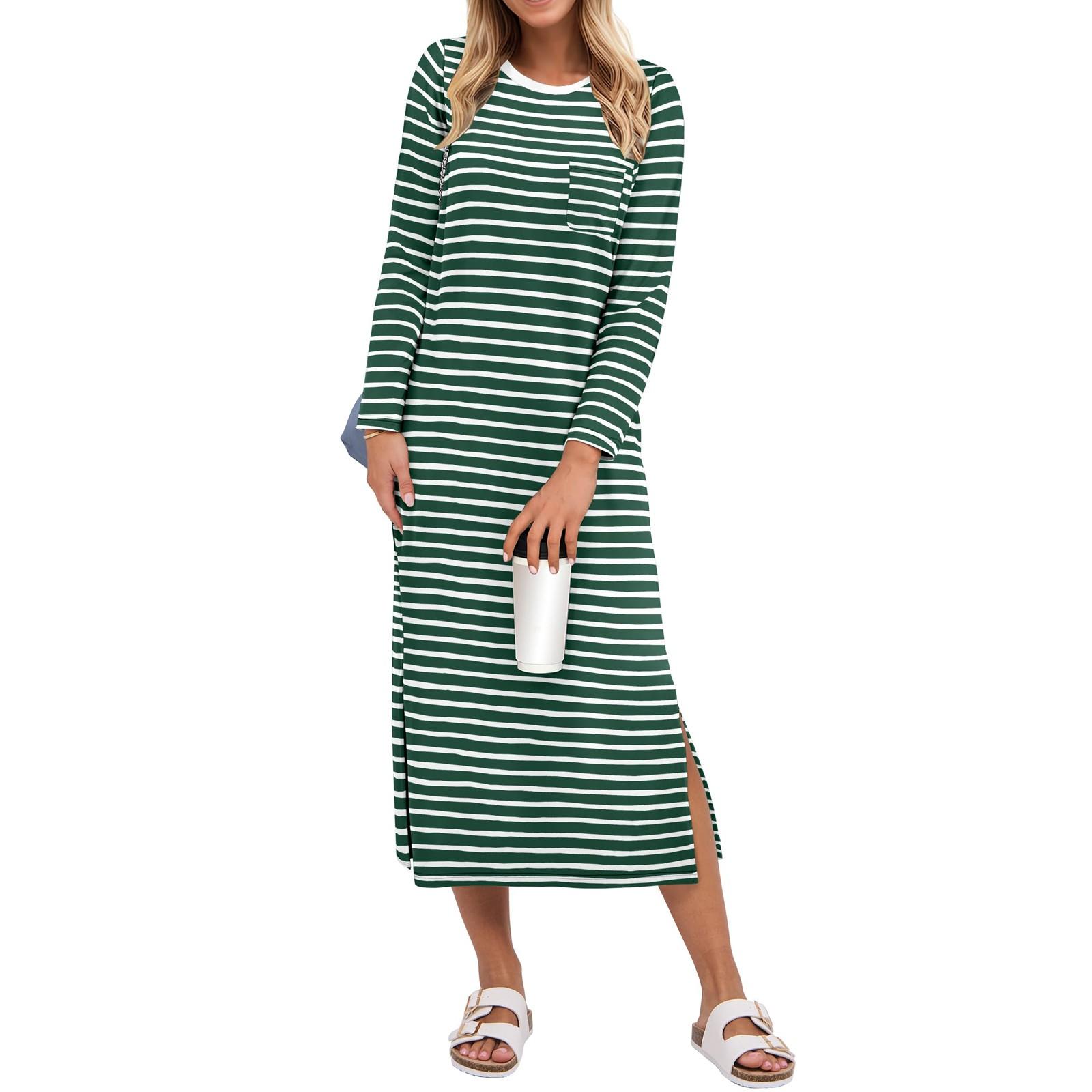 

Женское модное повседневное платье с круглым вырезом и длинными рукавами XL зелёный