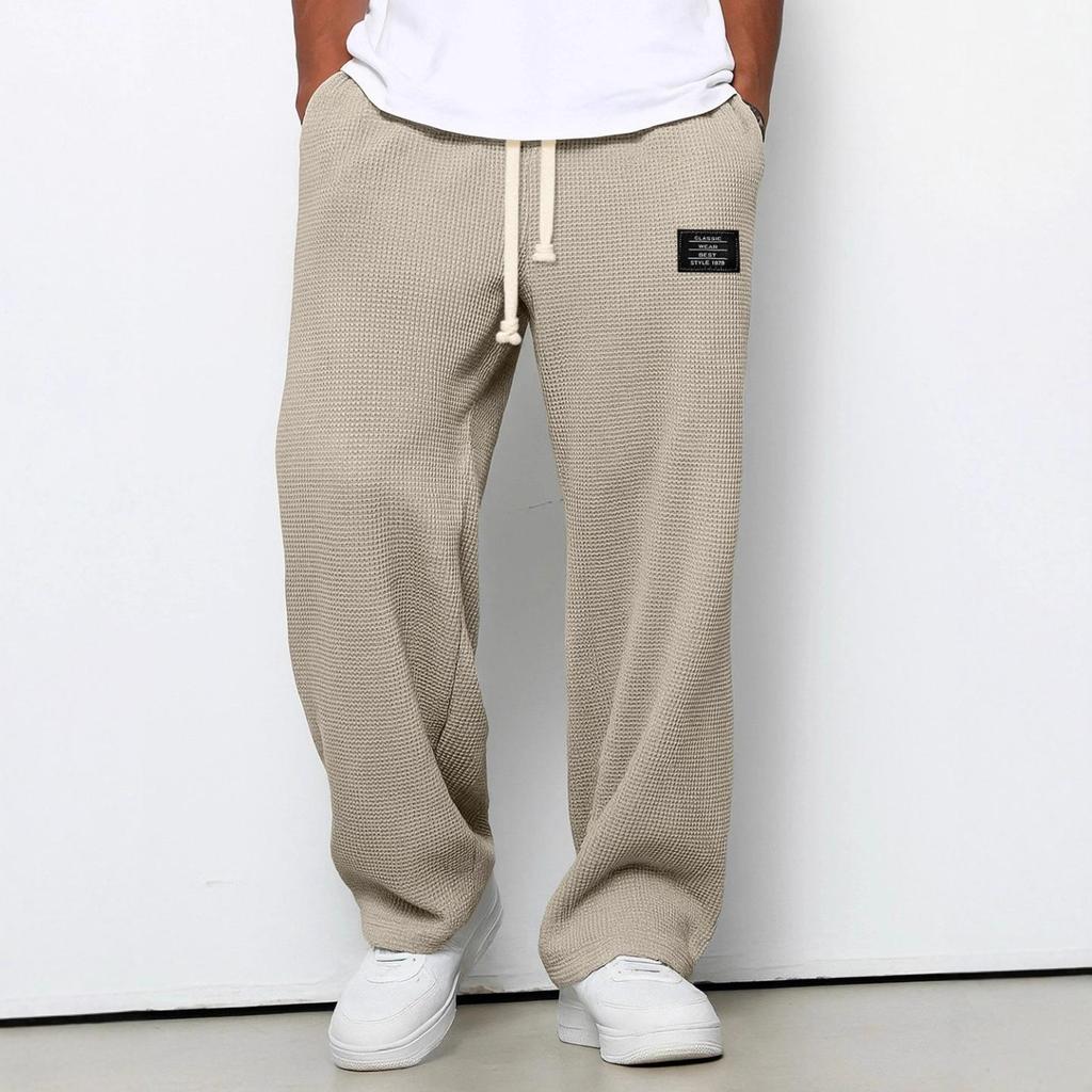 Pantaloni della tuta casual sportivi a gamba dritta in maglia waffle con elastico e coulisse a vita media