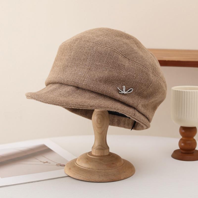 New retro temperament warm cap versatile plain hat autumn and winter fashion women's hat spot