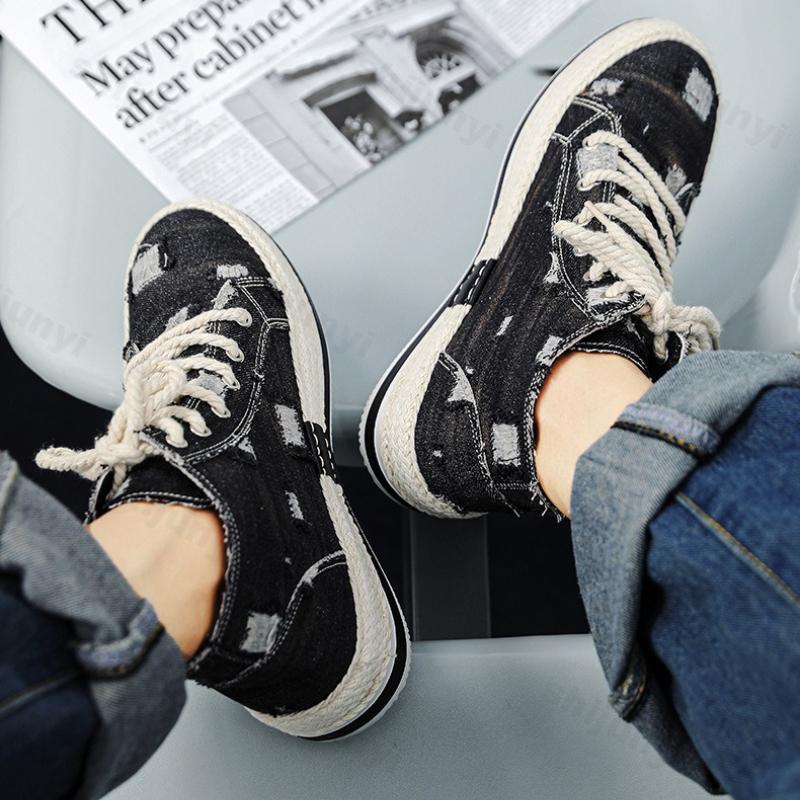 Fashion 2025 Spring New High Top Men's Shoes Niche Design Casual Board Shoes Washed Color Fly Weave Sports Fashion Trend Chunky sneakers