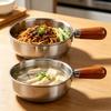 1pc Stainless Steel Pot with Heat-Resistant Wooden Handle - Induction Compatible, Non-Slip Base, Even Heat Distribution Milk Pot