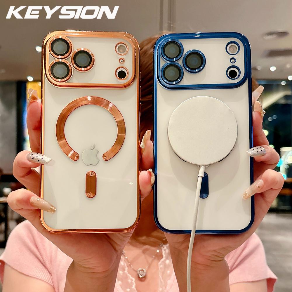 KEYSION Magnetic Plating Case for MagSafe for iPhone 17 Pro Max 17Air Transparent TPU Shockproof Phone Cover With Lens Protector