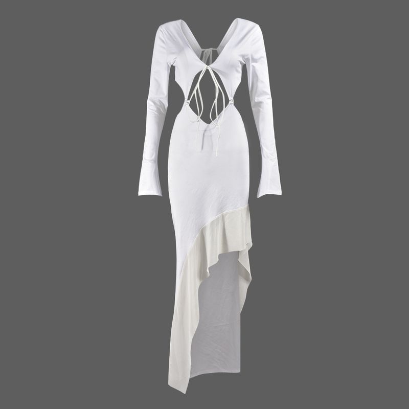 

Сексуальный стиль Мода Новое поступление Лето Сексуальный уличный стиль Повязка на грудь Длинные рукава V-образный вырез Платье на завязках 51124 Платье Женщины White S