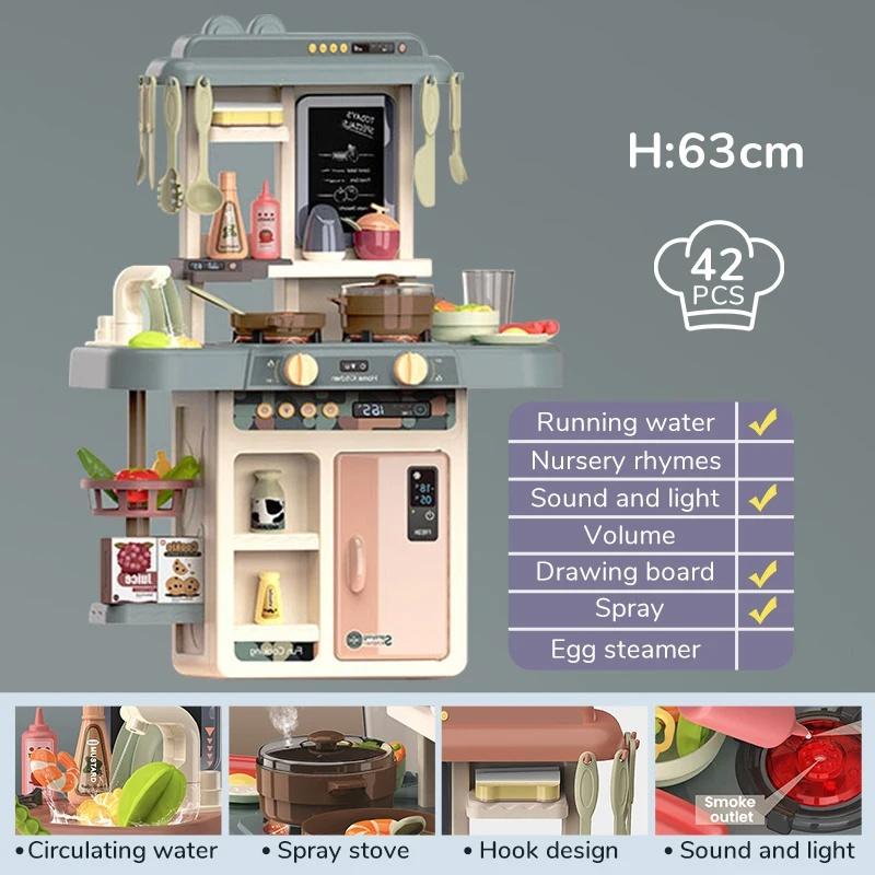 Infant Shining 93cm Kids Kitchen Toys Play House Kitchenware Set 65pcs Pretend Play Simulation Kitchen Children's Cooking Toys