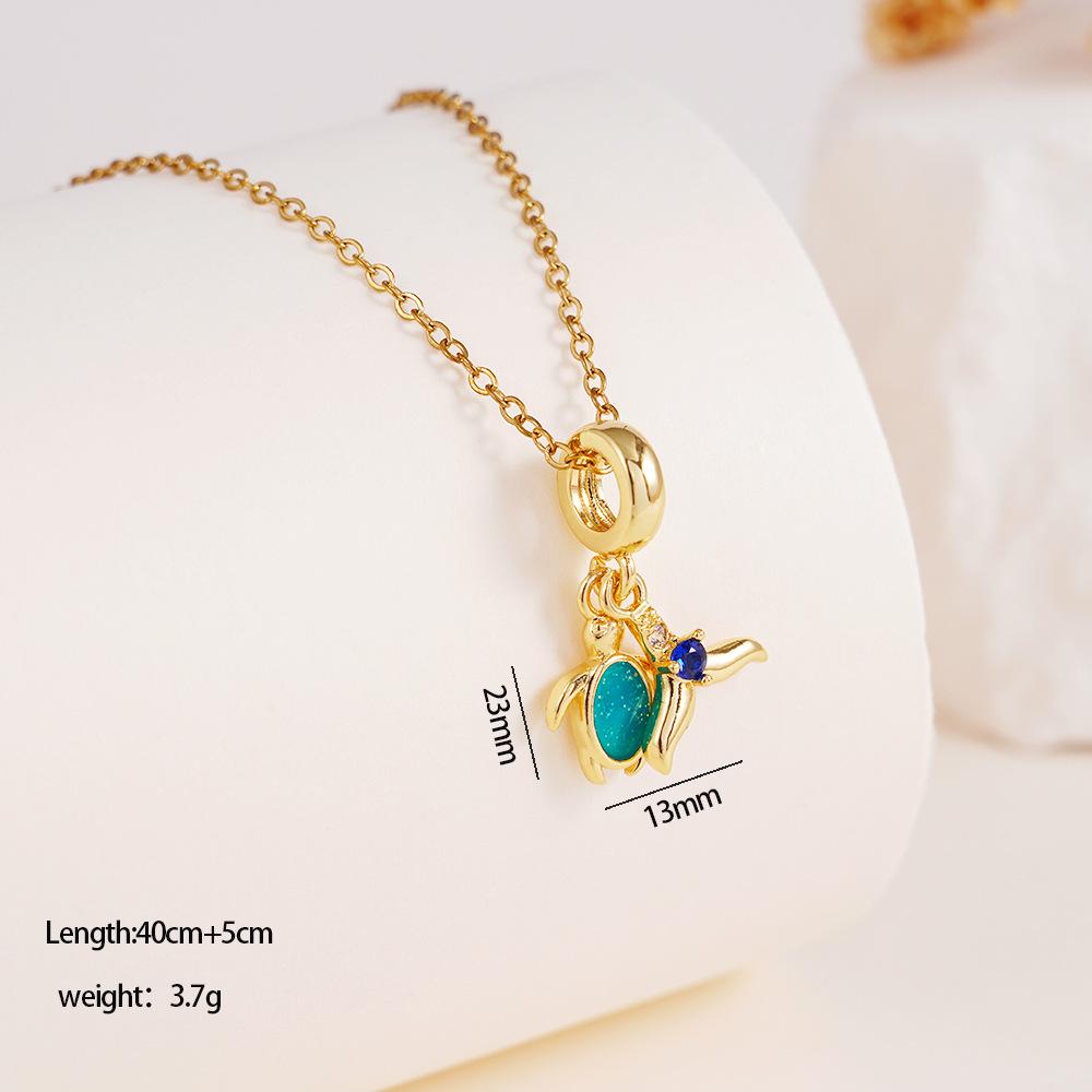 Sweet Cute Zircon Fish Shell Turtle Charms Necklaces for Women Girls Stainless Steel Chain Fashion Jewelry Accessories Gifts