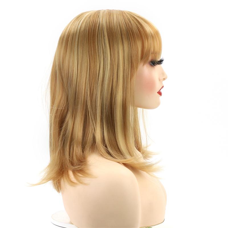 Synthetic Blonde Wig with Bangs Natural Hairstyle for Female Straight Hair Daily Halloween Use Halloween Costume Wig