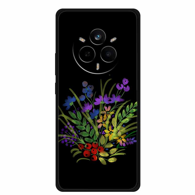 For Realme 14 Pro Case Luxury Phone Cover For Realme 14 Pro+ Cute Floral Black Silicone Soft Case TPU Funda Realme 14 Pro Plus