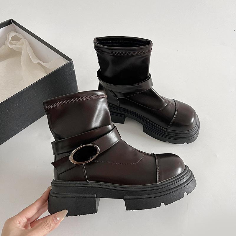 Popular Internet Celebrity Black Retro Platform Martin Boots Women's 2025 New Autumn and Winter British Style Heightening Thin Short Boots