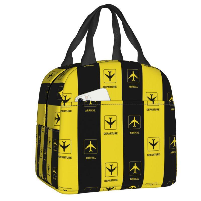 Aviation Arrival Departure Thermal Insulated Lunch Bag Aviator Airport Plane Portable Lunch Tote for Picnic Storage Food Box