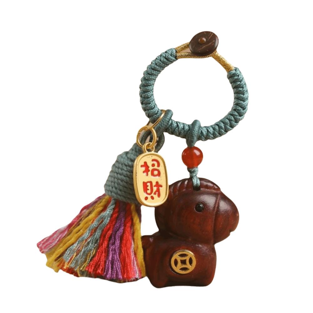 Handmade Rope Sandalwood Keychain Sandalwood Material Fortune Horse Keychain  Festival Decoration