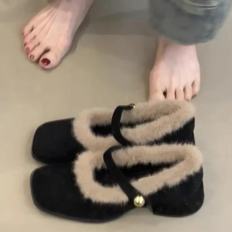 

Fashion Women s Fashion Thick Heel Cotton Boots Winter New Square Head Shallow Mouth Suede Anti-slip Wear-resistant Low-top Shoes 39 чёрный