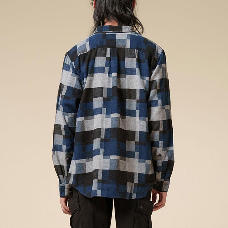 Vans Plaid Collared Long Sleeve Shirt Men Shirts Dark-Blue Black VN0008GJLKV