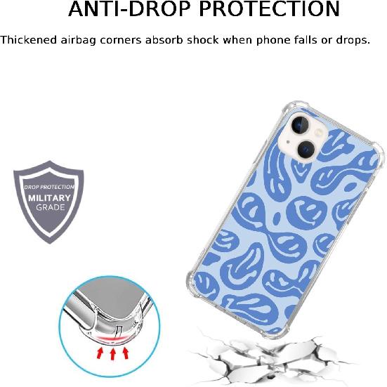 Синий тающий смайлик Чехол для iPhone 14, Хиппи капающий улыбающийся смайлик Чехол для iPhone 14, Крутой модный TPU Бампер Чехол