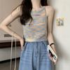 Summer Women's Rainbow Striped Knitted Camisole Sleeveless Short Bottoming Shirt Top Vest for Women