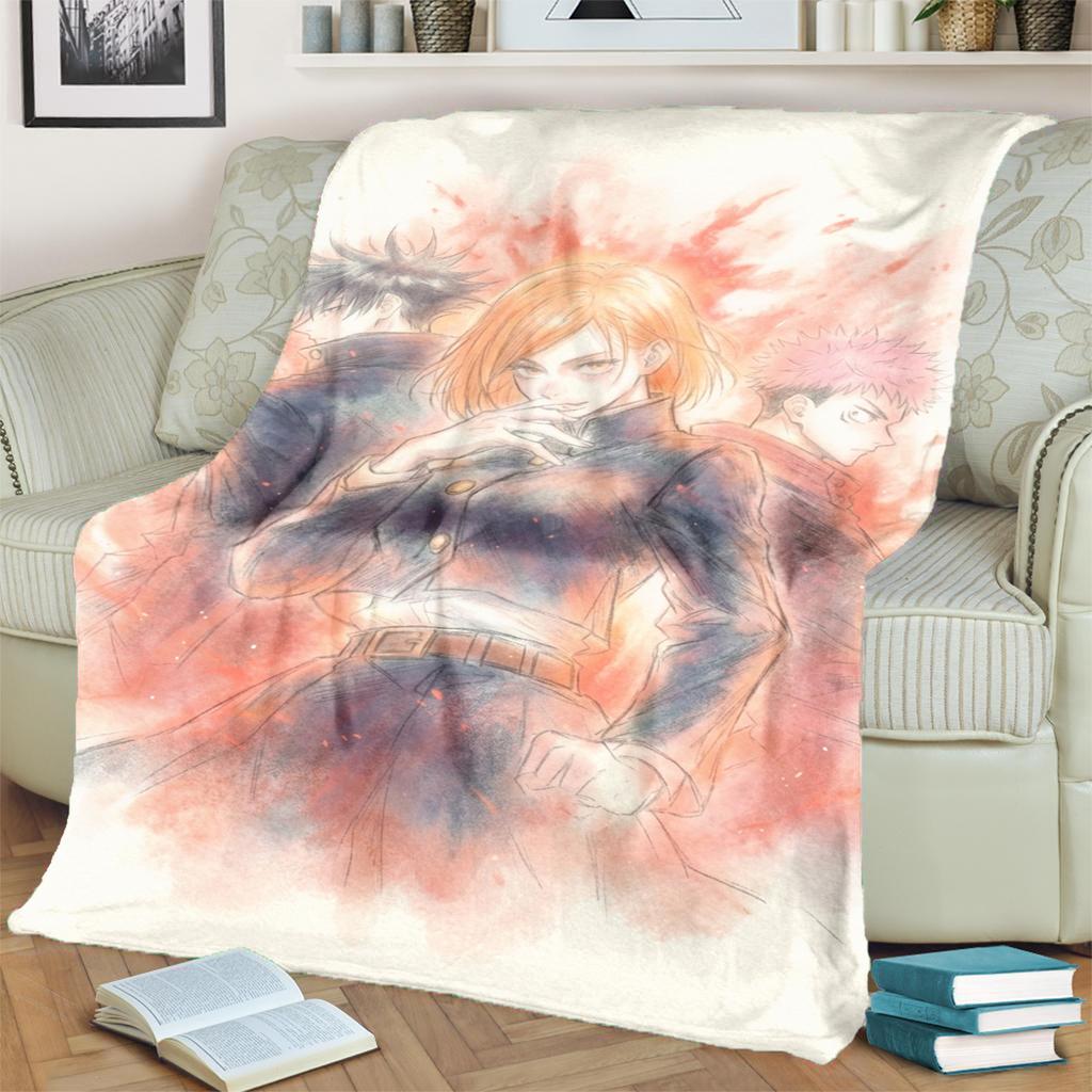Warm Jujutsu Kaisen Flannel Throw Blanket for Bedrooms, Sofas, Beds, Chairs, Picnics, Travel