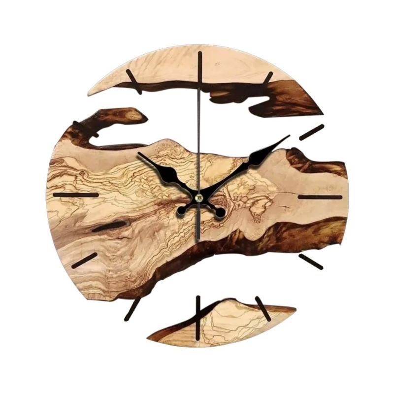 Elegant Quiet Wall Clock with Wood Grains and Transparent Tempered Glass 30cm Clock for Living Room and Office Decors