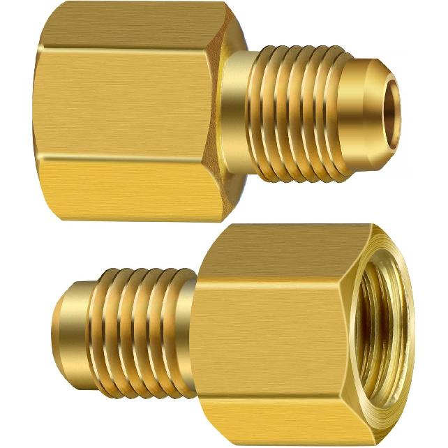 6 Pieces 6015 R134A Brass Refrigerant Tank Adapter to 1/2 Inch Male | R12 Fitting Adapter 1/2 Female to 1/4 Male Flare Adaptor Valve Core and 6014