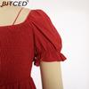 BITCED Plus Size Solid Color Casual Resort Dress Travel Square Neckline Ruffled Puff Sleeve Dress