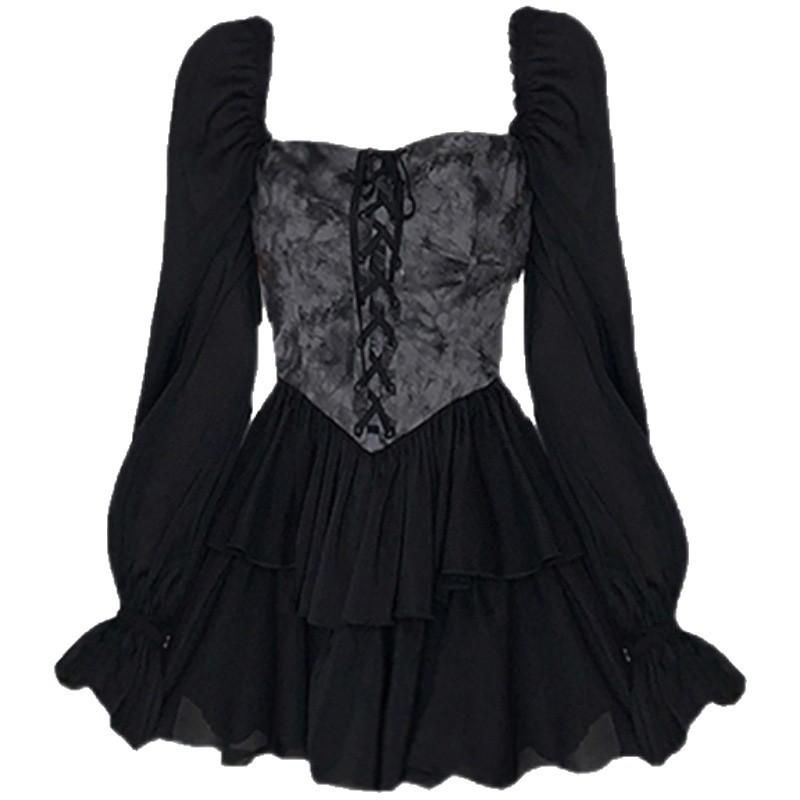 Hepburn Square Collar Black Dress Children Autumn and Winter High-end Temperament Princess Tutu Skirt Waist Small Short Skirt