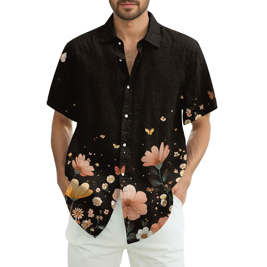 Men's Fashion Loose Hawaiian Printed Short Sleeve Beach Shirt