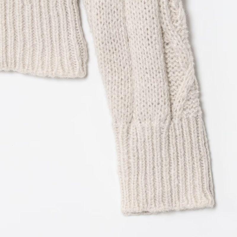 Kaslead New Women clothes Western Style Zip-up Advanced Stand Collar Twist Knit cardigan