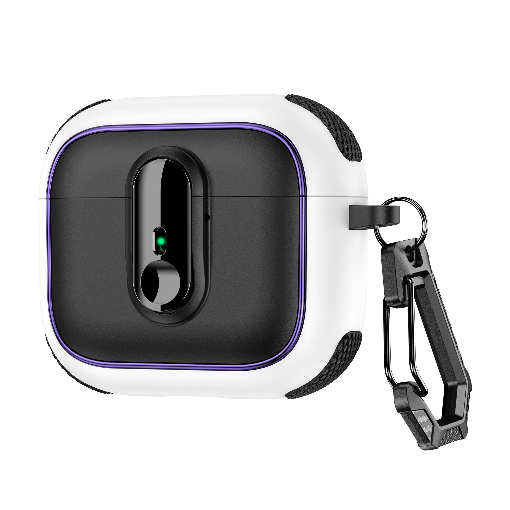 

For Apple AirPods 3 Case Armor Electroplated TPU + PC Earphone Cover with Lock Buckle and Carabiner Black/White