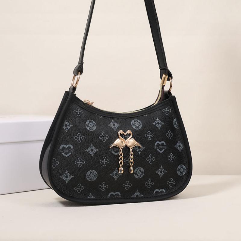 

Bag women s bag new swan decorative shoulder bag women s fashion simple printed armpit bag women s one чёрный