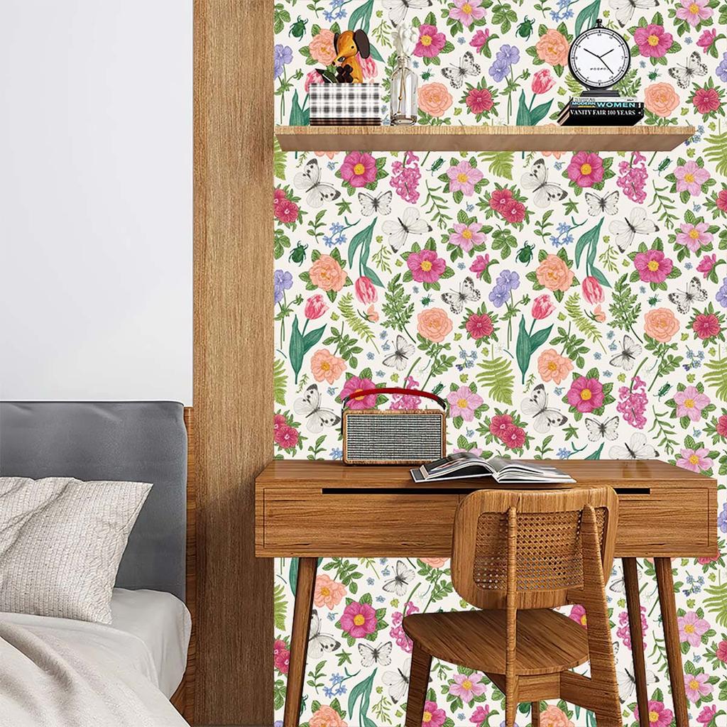 Floral Peel and Stick Wallpaper Boho Multicolor Flower Self Adhesive Removable Wallpaper for Bedroom Cabinets Decor Vinyl Roll