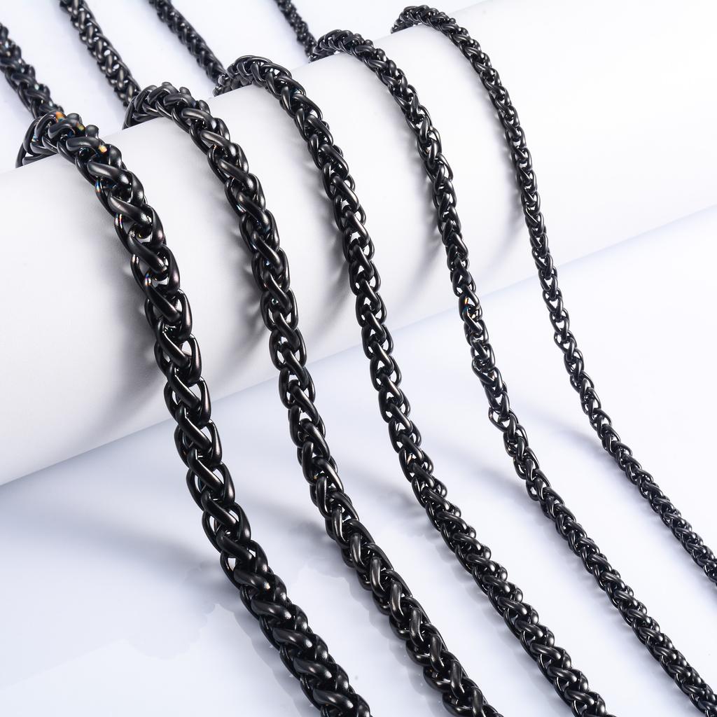 Stainless Steel Long Necklace Link Wheat Chain for Men Women Black Plated Choker On the Neck Collar DIY Jewelry Accessories