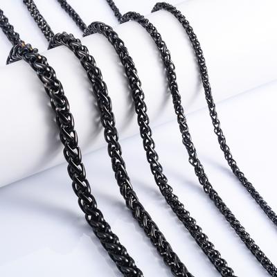 Stainless Steel Long Necklace Link Wheat Chain for Men Women Black Plated Choker On the Neck Collar DIY Jewelry Accessories