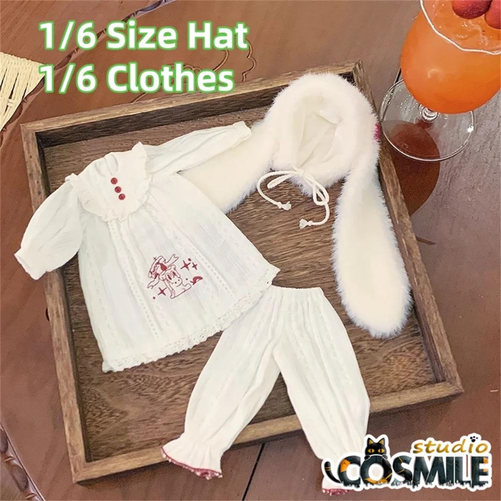 Japanese Lop-eared Rabbits Bunny Cute White Pajamas Hat Dress Skirt Costume 1/6 Size BJD Doll Accessories Doll's Clothes DJ Sep