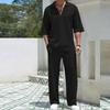 Completo da due pezzi con camicia alla moda e pantaloni casual da uomo in tinta unita estivo