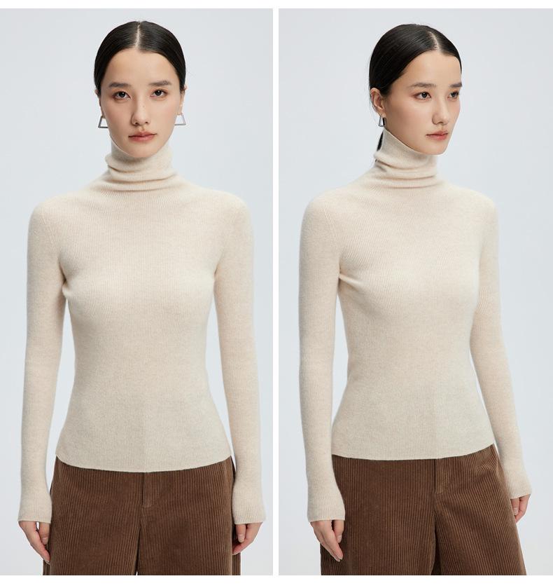 Women's High Neck Cashmere Sweater: Warm Wool, Solid Color, Perfect for Autumn and Winter.