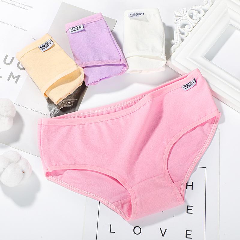 Cotton Crotch Panties for Women Low Waist Girls Cute Brief Solid Color Breathable Underwear